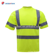 High Visibility Lime Green Class 2 T-shirt Rundkragen Sicherheit Arbeitskleidung mit reflektierenden Streifen und Tasche